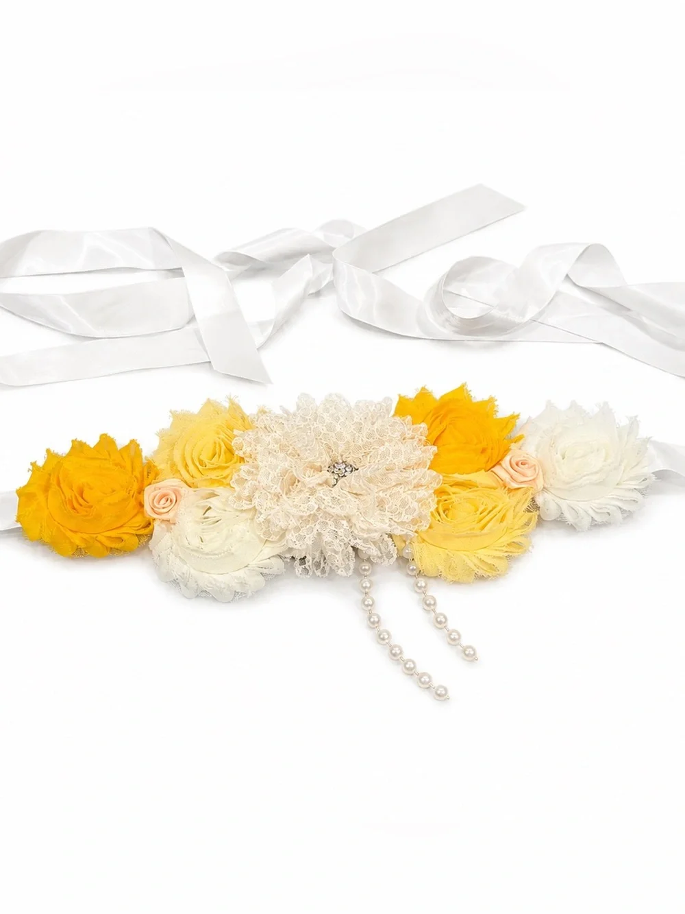 Yellow and Ivory Floral Maternity Belly Sash Pregnancy Flower Belt Baby Shower